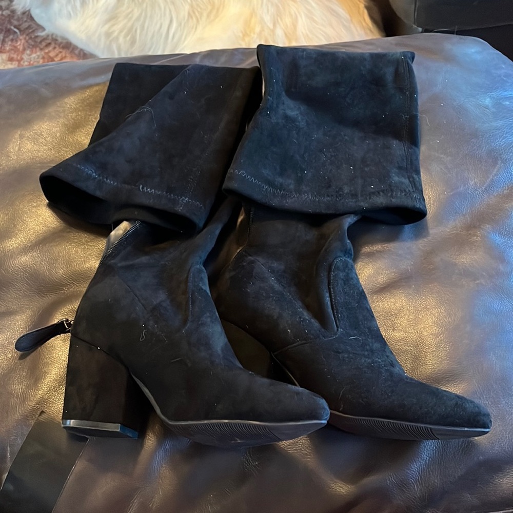 Suede thigh high heeled boots